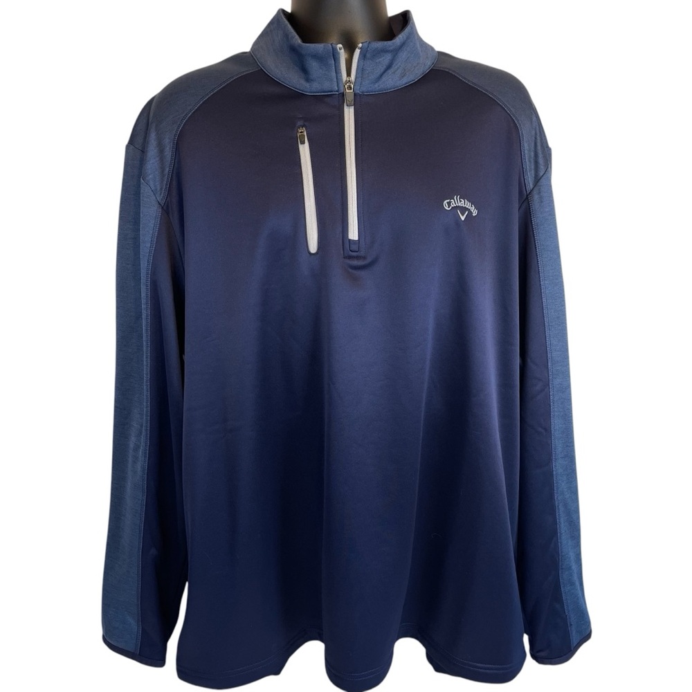 Callaway Sweatshirt Men’s 2XL Blue 1/4 Zip Performance Fleece Golf Pullover EUC